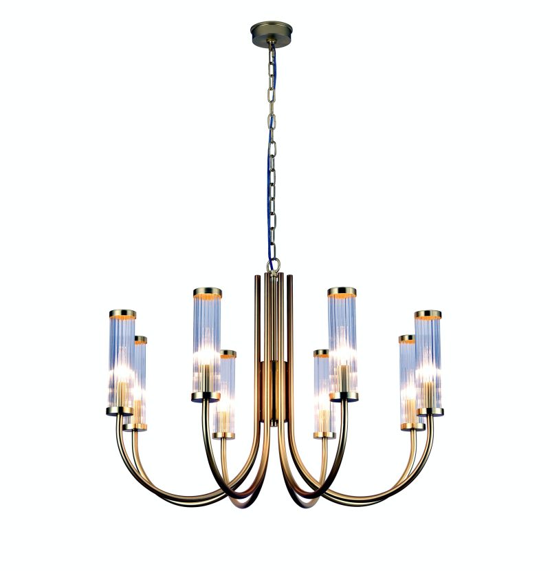 Brass Fluted Glass Chandelier