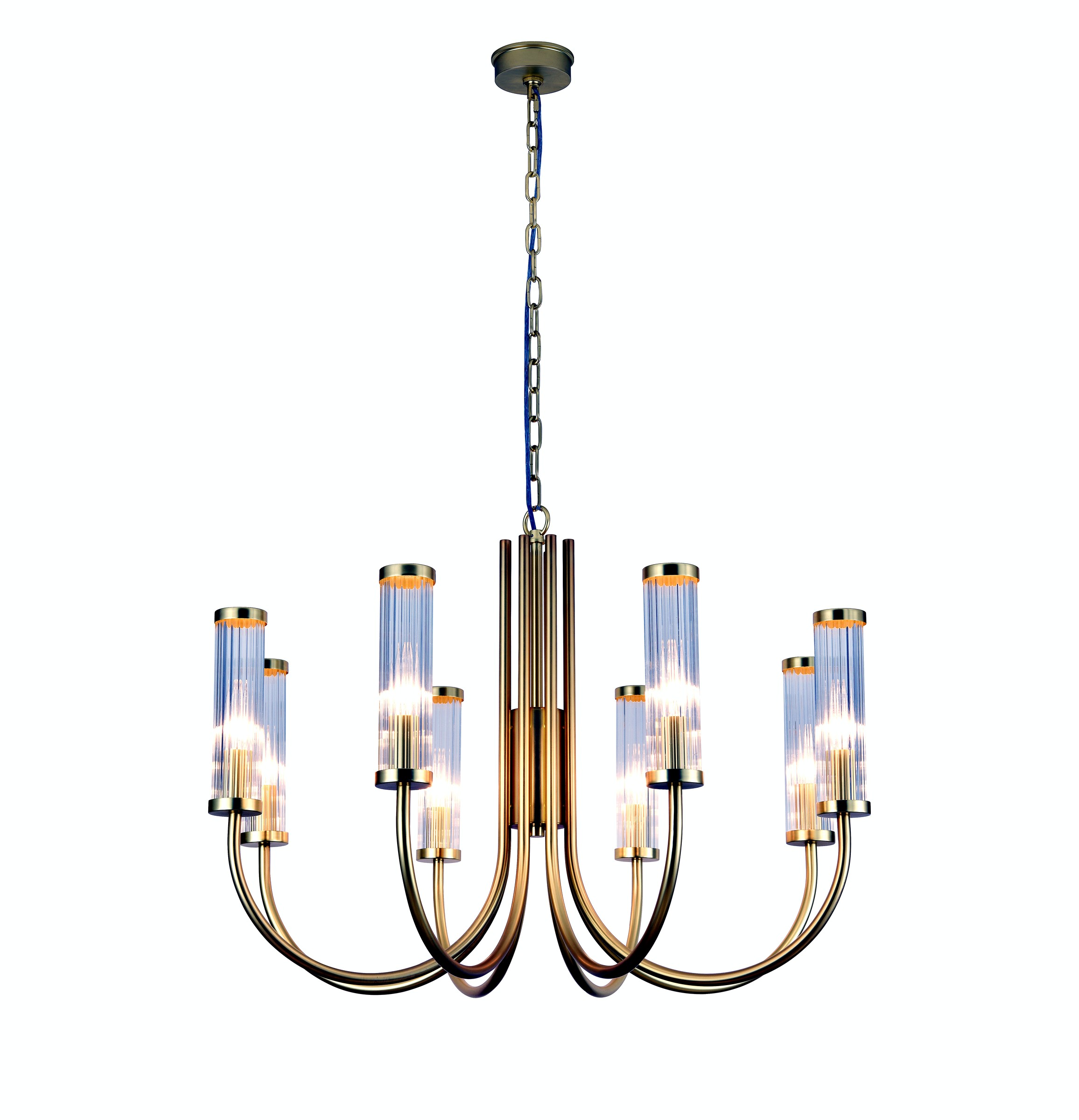 Brass Fluted Glass Chandelier