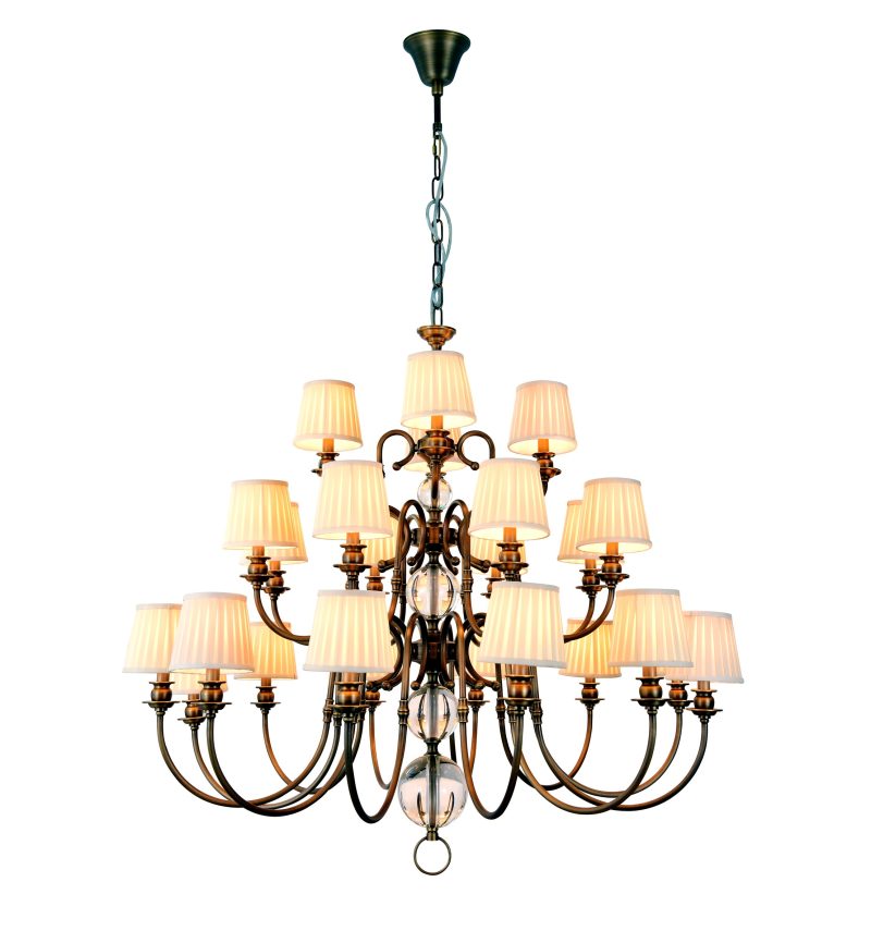 Two-Tier Brass Fabric Chandelier