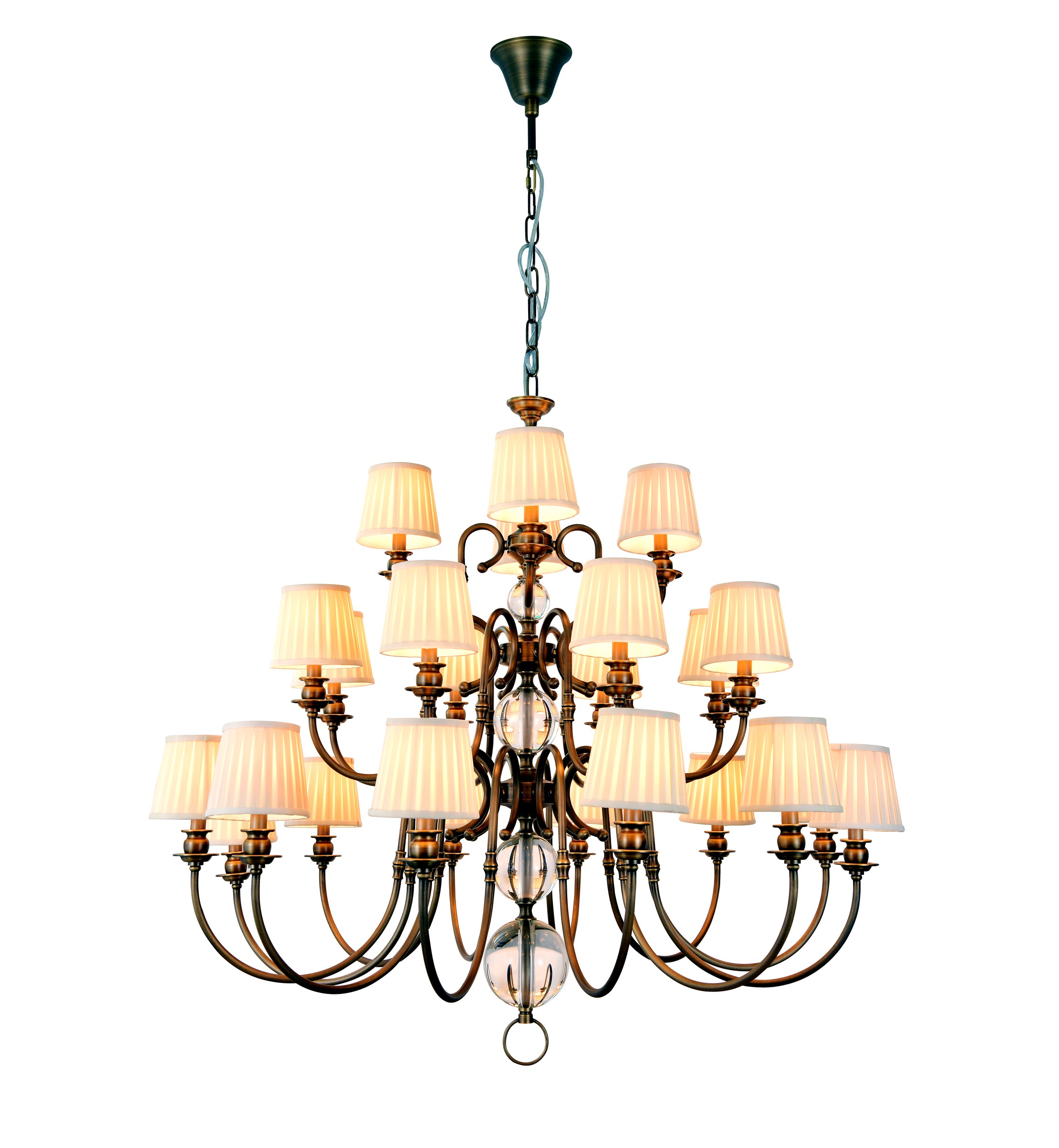 Two-Tier Brass Fabric Chandelier